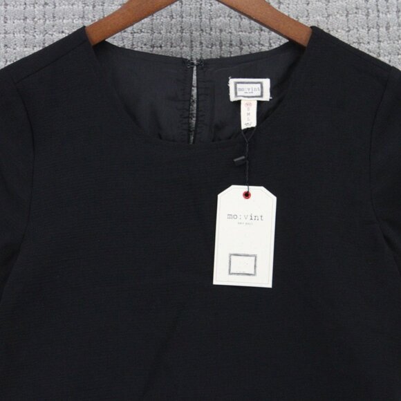 Mo:vint By Anthropologie Shift Dress Womens Size XS Black Solid Short Sleeve NWT - Picture 5 of 9